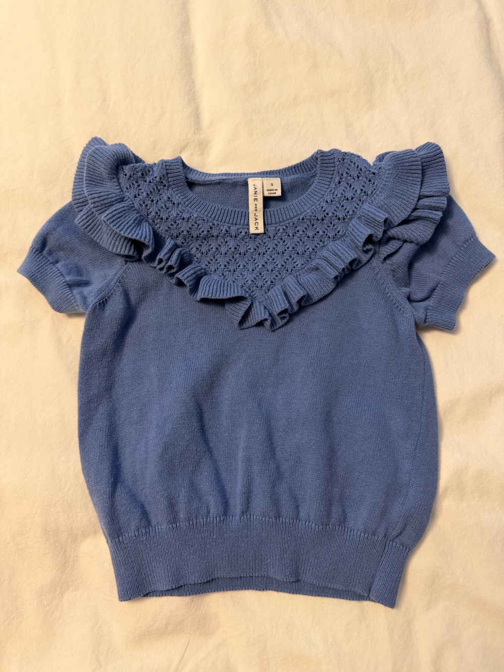 Janie and Jack Periwinkle Ruffle Knit Short-Sleeve Sweater